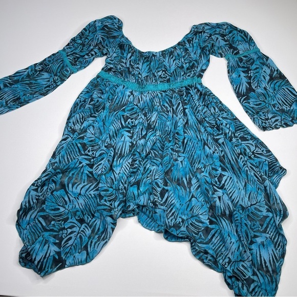 Lotus Traders Dress Batik Asymmetrical Babydoll Fairy Whimsigoth Black Blue OS - Picture 5 of 12